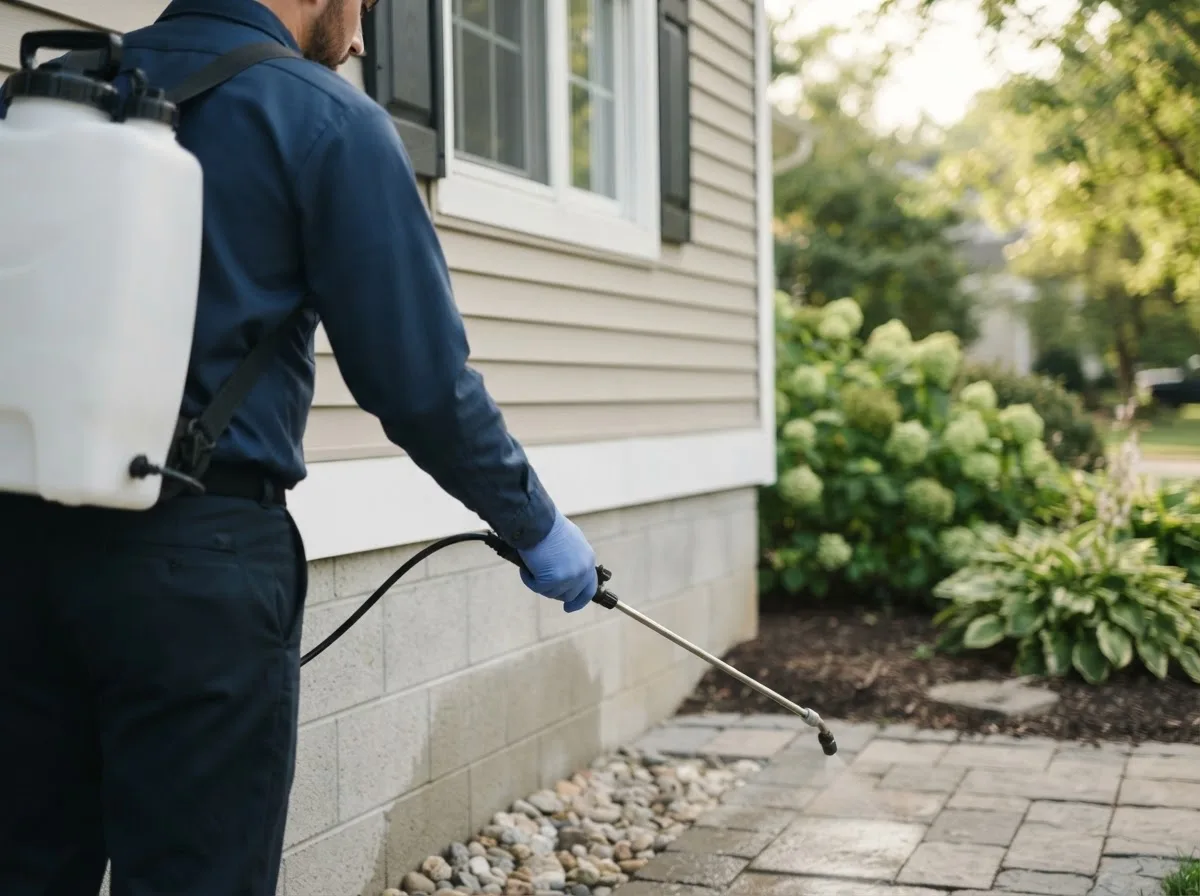 Pest control technician inspecting a home in Tivoli, TX